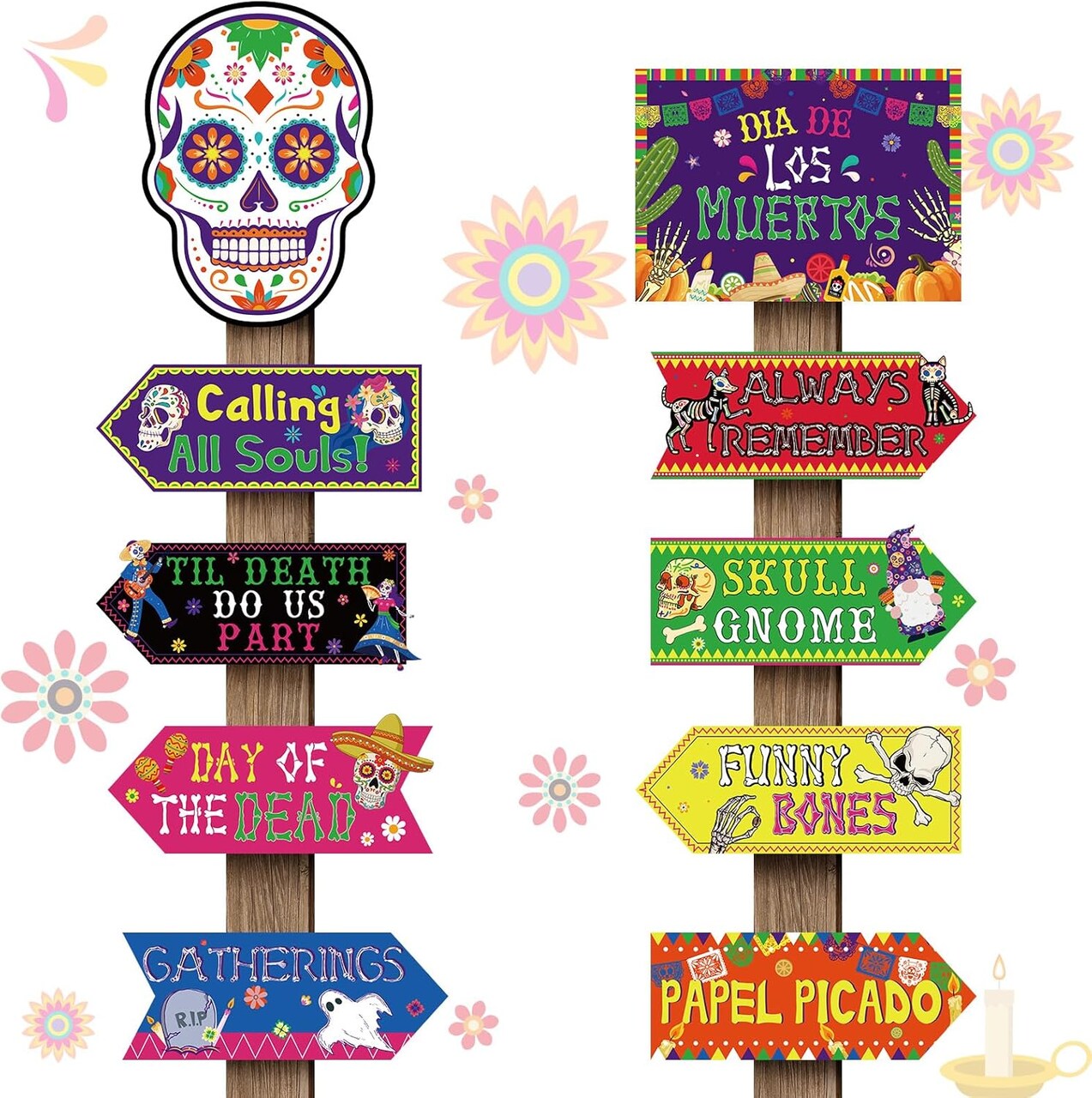 20 Pieces Day of the Dead Decorations Dia de los Muertos Sign Halloween Day of the Dead Party Supplies for Indoor Outdoor Mexican Festival Holiday Wall Porch Yard Front Door Sign